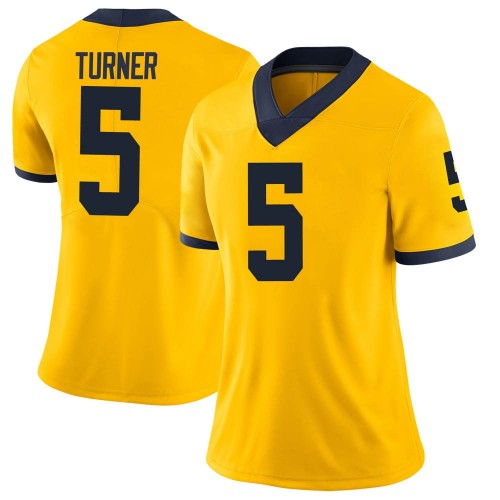 DJ Turner Michigan Wolverines Women's NCAA #5 Maize Limited Brand Jordan College Stitched Football Jersey PSH1154KX